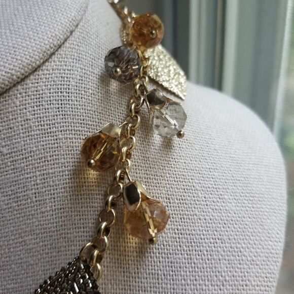 NWT M. Haskell Modern Gold Metallic Leaves Beaded Long Necklace Costume Jewelry - Picture 3 of 6